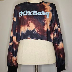 Cropped raw cut edge crewneck long sleeve